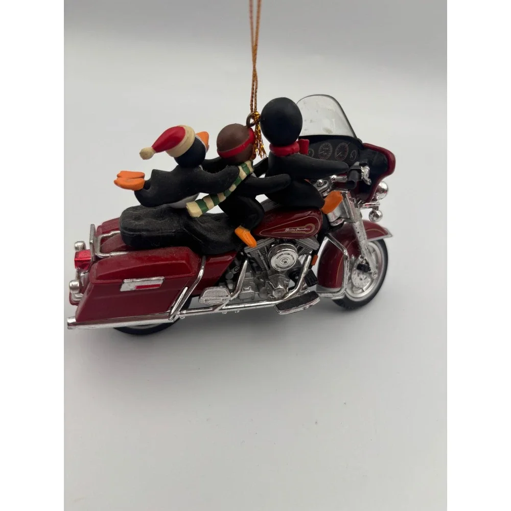 Harley Davidson Penguins on Electra Glide Motorcycle Christmas Ornament Maroon